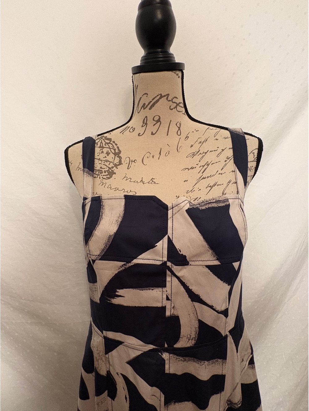 Donna Karan New York Size 12 Abstract Brushstroke Fit &Flare Dress Navy Bei